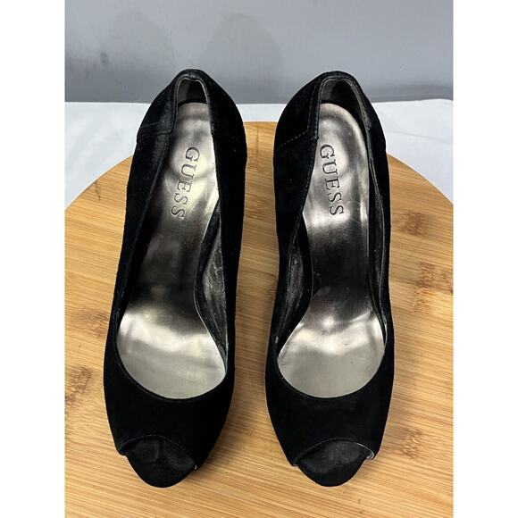 Guess Black Platform Stiletto Pumps Womens Size 6.5M High Heels Velvet Y2K - Picture 6 of 7